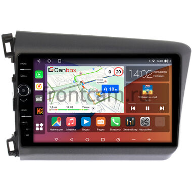 Honda Civic 9 4D 2011-2015 (левый руль, седан) Canbox H-Line 7843-9166 на Android 10 (4G-SIM, 4/64, DSP, QLed)