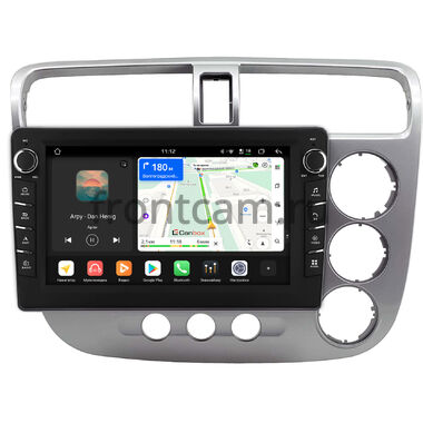 Honda Civic 7 2000-2006 (для авто с климат-контролем, правый руль, глянцевая, серебряная) Canbox H-Line 8833-9-2720 на Android 14 (4G-SIM, 4/64, DSP, IPS) С крутилками