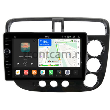 Honda Civic 7 2000-2006 (для авто с климат-контролем, правый руль, глянцевая, черная) Canbox H-Line 8845-9206 Android 14 (4G-SIM, 8/128, DSP, QLed)