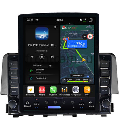 Honda Civic 10 2015-2021 Canbox H-Line 6612-9-650 на Android 14 (4G-SIM, 4/64, DSP, QLed, Tesla)